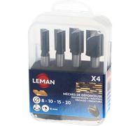 LEMAN lot de 4 mèches bois universelles droites carbure queue 8mm pour défonceuse