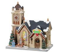 LEMAX Chapelle gui - Blanc avec Multicolore - Verre - Montage au Sol - Sculpture - Chapelle - Ferme - Religieuse - Village de Caddington