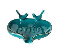 LEMCC Porte-savon en Céramique Vert avec Auto-Égouttoir en Style Nordique avec Motif d'Oiseaux - Conteneur de Table pour Salle de Bain et Douche