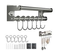 Lemgyiamz Barre Ustensiles Cuisine Murale Porte Sopalin avec 6 Crochets, Attache Torchon Cuisine Perçable, Porte Essuie Tout Mural Gain de Place, 30 cm, Gris