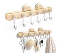 lemgyiamz Patère Murale, Porte Manteau pour Porte Crochet Mural Extensible à Ventouse, 6 Crochets pour Armoire Mur Placard Porte, Blanc Cassé 26x6x3.5 cm