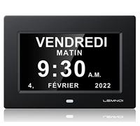 LEMNOI 7" Pouce LCD Horloge Numérique Calendrier Noire avec Date Jour Et Heure Horloge Non-Abrégée Auto Dimming 8 Langues HD Display Rappel pour Alzheimer Les Personnes âgées et Les Enfants