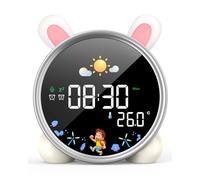 LEMNOI Reveil Enfant Réveil Educatif Jour Nuit 5 Couleurs Reveil Digital Lumineux LED Lampe de Chevet Tactile Enfant avec Musique,Double Alarme,Température,Fonction Snooze (Lapin)