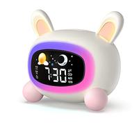 LEMNOI Réveil Enfant Reveil Enfant Educatif Jour/Nuit Lumineux LED Numerique Lampe Snooze Réveil 5 Couleurs,7 Types de Musique (Lapin)