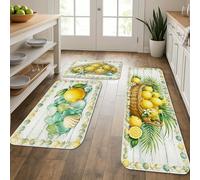 Lemon Garden Lot de 3 tapis de cuisine pour sol, agrumes tropicaux vintage, doux, confortables et lavables pour cuisine, éviers, buanderie, salle de bain