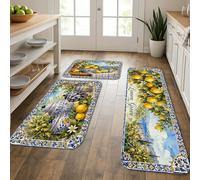 Lemon Grove - Lot de 3 tapis de cuisine pour sol, tapis doux à motif floral vintage, tapis décoratifs et lavables pour éviers de cuisine, buanderie, salle de bain