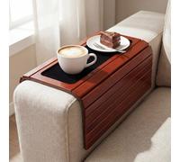 LemonRoad Plateau en bambou pliable pour boissons, collations, télécommande et téléphone, organiseur de table antidérapant pour canapé, causeuse (marron)