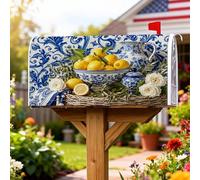 Lemons Housse magnétique de boîte aux lettres décorative pour décoration de jardin et terrasse Motif floral Bleu rustique 45,7 x 53,3 cm