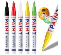 LEMONSTONE Lot de 5 marqueurs permanents de 3 mm - Noir, blanc, jaune, vert, rouge, imperméable - 5 couleurs - Marqueurs permanents pour pierres, pneus, verre, plastique, métal, bois, céramique