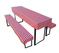 Lemos Home Lot de 3 Coussins pour Tente à bière Comprenant 1 Nappe et 2 Housses de Banc - Taille et Couleurs au Choix (110 x 60 cm, Rouge à Carreaux)