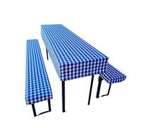 Lemos Home Lot de 3 Coussins pour Tente à bière Comprenant 1 Nappe et 2 Housses de Banc - Taille et Couleurs au Choix (110 x 60 cm, Carreaux Bleus)