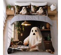 LEMRIXL Couette 1 Personne Enfant 90x190 cm Fantôme Blanc a3596 | Couette Imprimée en 3D Mignonne, avec 2 Taies d'oreiller 65x65cm, pour Garçon Fille, Déco Chambre d'Enfant, 4 Saisons