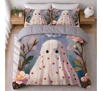LEMRIXL Couette 1 Personne Enfant 90x190 cm Fantôme Blanc a3620 | Couette Imprimée en 3D Mignonne, avec 2 Taies d'oreiller 65x65cm, pour Garçon Fille, Déco Chambre d'Enfant, 4 Saisons