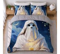 LEMRIXL Couette 1 Personne Enfant 90x190 cm Fantôme Blanc a3650 | Couette Imprimée en 3D Mignonne, avec 2 Taies d'oreiller 65x65cm, pour Garçon Fille, Déco Chambre d'Enfant, 4 Saisons