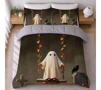 LEMRIXL Couette 1 Personne Enfant 90x190 cm Fantôme Blanc a3752 | Couette Imprimée en 3D Mignonne, avec 2 Taies d'oreiller 65x65cm, pour Garçon Fille, Déco Chambre d'Enfant, 4 Saisons