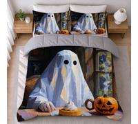LEMRIXL Couette 1 Personne Enfant 90x190 cm Fantôme Gothique a3686 | Couette Imprimée en 3D Mignonne, avec 2 Taies d'oreiller 65x65cm, pour Garçon Fille, Déco Chambre d'Enfant, 4 Saisons