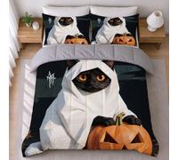 LEMRIXL Couette 1 Personne Enfant 90x190 cm Fantôme Halloween a3716 | Couette Imprimée en 3D Mignonne, avec 2 Taies d'oreiller 65x65cm, pour Garçon Fille, Déco Chambre d'Enfant, 4 Saisons