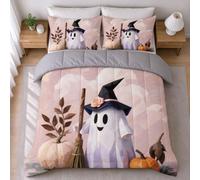 LEMRIXL Couette 1 Personne Enfant 90x190 cm Fantôme Rose a3530 | Couette Imprimée en 3D Mignonne, avec 2 Taies d'oreiller 65x65cm, pour Garçon Fille, Déco Chambre d'Enfant, 4 Saisons