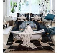 LEMRIXL Housse de Couette Simple Légère 90x190 cm Fantôme Blanc A15596 | Parure de Couette en Microfibre Durable, Pour Enfants Garçons et Filles, 2 Taies d'Oreiller 65x65 cm, Fermeture à Glissière