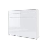 Lenart Bed Concept BC14 160 x 200 cm - Lit escamotable Horizantal - Armoire avec lit pliant intégré - Lit mural avec sommier à lattes - Blanc brillant