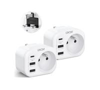 LENCENT 2 Packs Adaptateur Prise UK Anglaise 2 Ports USB & 1 Port USB-C