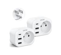 LENCENT 2 Packs Adaptateur Prise USA Américaine Canada Mexique Thaïlande Adaptateur de Voyage 2 Ports USB et 1 Port USB-C adapté aux États-Unis, Adaptateur électrique Mâle USA/Femelle France