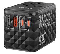 LENCENT 65W Adaptateur Voyage Universel Prise avec 2 USB et 3 USB-C Adaptateur Prise électrique Charge Rapide International vers UK AU USA Canada Italie Australie Chine Japon Thaïlande Noir