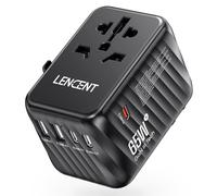 LENCENT 65W GaN3 Adaptateur Prise électrique avec 2 USB et 3 Type C PD Adaptateur Voyage Universel Charge Rapide International vers UK USA Australie Canada Italie Chine Japon Thaïlande Noir