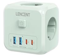 LENCENT 7 en 1 Cube Multiprise Multiple 4000W Prise Europe avec Interrupteur, 3 Prises AC, 2 USB-A et 2 Type-C, Prise Extension pour Bureau, Cuisine et Chambre, Vert
