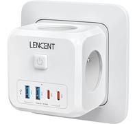 LENCENT 7 en 1 Multiprise Murale Max 4000W, Multiprise Cube avec 3 Sorties AC 2 Type C et 2 Ports USB, Prise Murale USB avec Interrupteur Idéal pour Salon Bureau Chambre