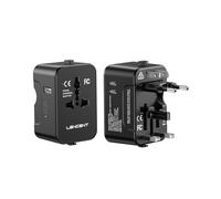 LENCENT Adaptateur de Voyage International Adaptateur Universel Chargeur avec 1 USB-A et 2 Type C pour Téléphone Tablette, Adaptateur Prise électrique Mondial Tout en Un pour USA/UK/EU/AUS, Noir