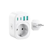LENCENT Adaptateur de Voyage pour Le Brésil, Adaptateur Prise Type N pour Prises brésiliennes, Adaptateur Europe vers Brésil avec 2 Ports USB-C et 2 Ports USB-A, Puissance maximale de 2500 W