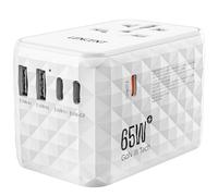 LENCENT Adaptateur de Voyage Universel 65W avec 2 USB-A et 3 USB-C, Charge Rapide pour téléphone, Ordinateur Portable, Adaptateur de Prise de Voyage International pour UK, EU, AU, US, Blanc