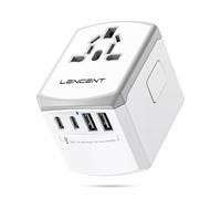LENCENT Adaptateur de Voyage Universel, Adaptateur International avec 3 Ports USB et 1 Ports USB C, Adaptateur Prise Mondial pour Le Japon, Thaïlande, USA, Angleterre, Australie Types A B G I C Blanc