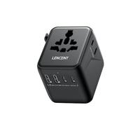 LENCENT Adaptateur de Voyage Universel Noir 5-en-1, 2 USB A & 2 USB C, Prises Interchangeables UE/US/UK/AUS pour +200 Pays, Double Fusible Sécurité, Adaptateur International pour Voyages