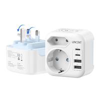 LENCENT Adaptateur Prise Anglaise Adaptateur Type G Pliable | Conception Compact avec 2 USB-A 2 USB-C, Prise type G Compatible UK Écosse Maldives Malte, Boîtier Ignifugé Multi-Sécurité