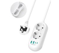 LENCENT Adaptateur Prise Anglaise, Adaptateur Voyage FR vers UK avec câble 1,2 m, 2 Prises, 2 USB C et 2 USB A, Mutiprise Voyage pour Irlande, Angleterre, Ecosse, Dubaï, Malte, Type G, Blanc