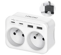 LENCENT Adaptateur Prise Anglaise/UK/Angleterre et Française avec 2 Ports USB et 2 Ports USB-C adapté à Irlande, Royaume-Uni, Écosse, électrique Mâle UK/Femelle France, Type G