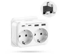 LENCENT Adaptateur Prise Européenne vers Anglaise UK Angleterre | 2 Ports USB et 2 Port USB-C adapté à Irlande, Royaume-Uni, Écosse, électrique UK vers Europe, Type G