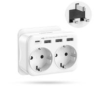 LENCENT Adaptateur Prise Européenne vers Anglaise UK Angleterre avec 3 Ports USB et 1 Port USB-C adapté à Irlande, Royaume-Uni, Écosse, électrique UK vers Europe, Type G