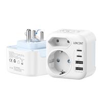 LENCENT Adaptateur Prise Inde 6-en-1 Pliable Type D 2 USB-C & 2 USB-A | Prise Indienne Charge Max15W - Compatible avec Inde, Sri Lanka, Népal, Liban, Sénégal et Autres Pays