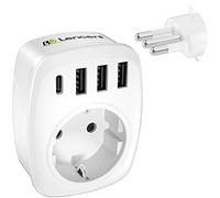 LENCENT Adaptateur Prise Italien Chargeur Voyage Italie avec 3 USB et 1 Type-C, Europe FR 2 Broches vers US 3 Broches pour Italie, Chili, Saint-Marin, Vatican, Uruguay, Syrie, Érythrée, Libye Type L