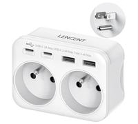 LENCENT Adaptateur Prise USA Type B, Prise France vers USA, Thaïlande | Charger 6 Appareils avec 2 Prises AC, 2 USB-A/2 USB-C, Mise à la Terre, Compact pour États-Unis, Canada, Mexique, Costa Rica
