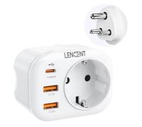 LENCENT Adaptateur Voyage Inde Type D, Adaptateur Prise 4 en 1 PD 20W | 1 USB-C et 2 USB-A QC3.0,Aadaptateur Prise Sri Lanka Inde Népal Ghana Liban Sénégal, Conception Compact pour le Voyage, Blanc