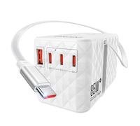 LENCENT Adaptateur Voyage Prise Universelle 85W 1 USB A et 3 Type C Charge Rapide avec câble USB C pour Téléphone Ordinateur Portable Adaptateur Prise International pour UK AU USA Canada Mexique Blanc