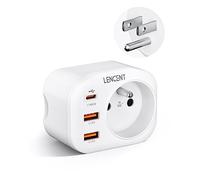 LENCENT Amélioré Adaptateur Prise USA Américaine 20W PD et QC3,0 | 2 USB & 1 USB-C adapté aux États-Unis Canada Mexique Thaïlande，Adaptateur électrique Mâle USA/Femelle France, Type B