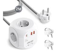 LENCENT Cube Multiprise Prises 2 m avec Charge Rapide PD20 W, Prises Multiprise pour Maison, Prise USB avec 4 Prises CA, 3 USB et 1 Type C pour la Cuisine et Le Bureau