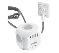 LENCENT Cube Rallonge Électrique Multiprise 2M, Fiche Plate