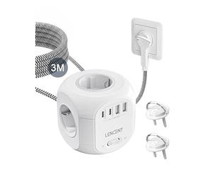 LENCENT Multiprise avec Interrupteur Cube Secteur 4 Prises,2 USB & 1 USB C