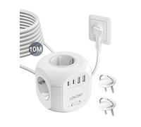 LENCENT Multiprise avec Interrupteur Cube Secteur 4 Prises, 2 USB & 2 USB C | Multiprise USB Parafoudre et 4 Interrupteurs Rallonge Electrique 10 M Câble la Maison et au Bureau